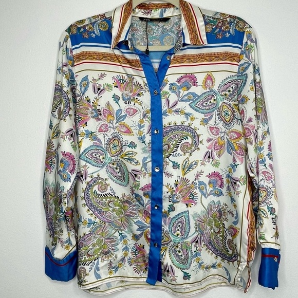 ZARA SILK PAISLEY BUTTON DOWN SHIRT. GORGEOUS! - Picture 6 of 6